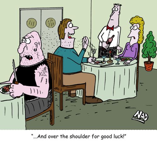 '...and over the shoulder for 'good luck'.'