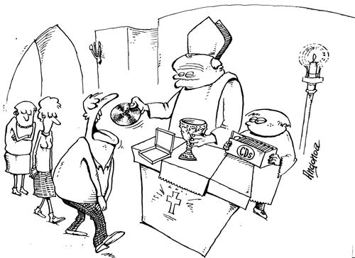 Pope giving out his Music CD as communion wafer.