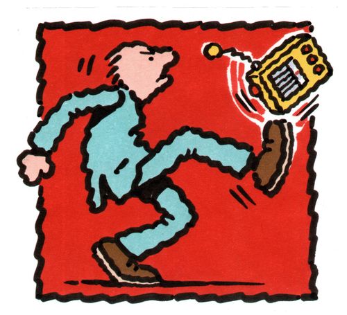 Feelings towards radios #5 Man angrily kicking a radio.