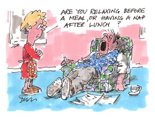 "Are you relaxing before a meal, or having a nap after lunch?"