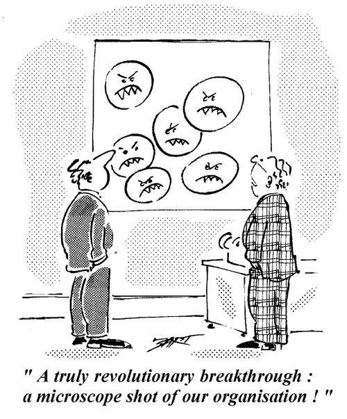 "A truly revolutionary breakthrough:a microscope shot of our organisation!"