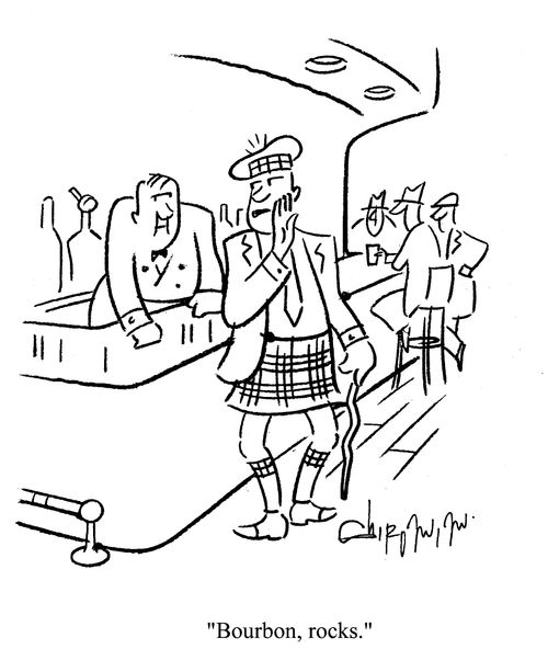 'Bourbon, rocks.'