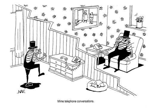 Mime telephone conversations.