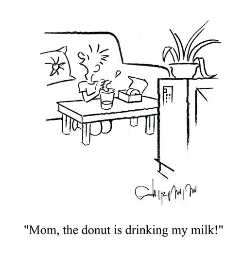 'Mom, the donut is drinking my milk!'