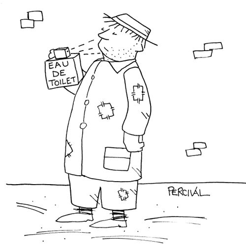 A Tramp spraying Eau de Toilet.