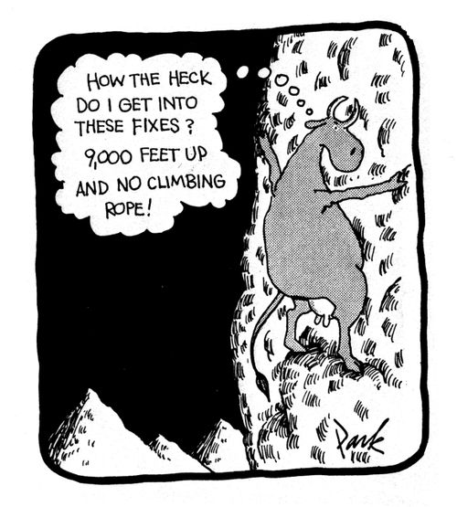 'How the heck do I get into these fixes? 9,000 feet up and no climbing rope!'