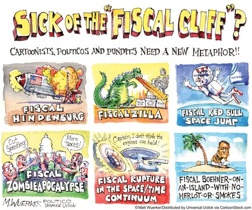 Sick of the 'Fiscal Cliff'? Cartoonists, politicos and pundits need a new metaphor!!