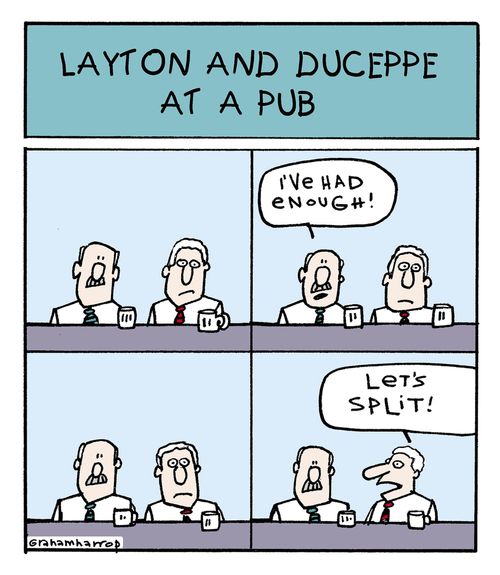 Layton and Duceppe at a pub