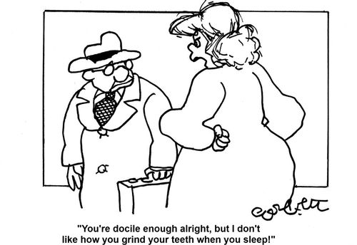 'You're docile enough alright, but I don't like how you grind your teeth while you sleep!'