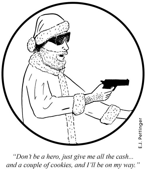 'Don't be a hero, just give me all the cash... and a couple of cookies, and I'll be on my way.'