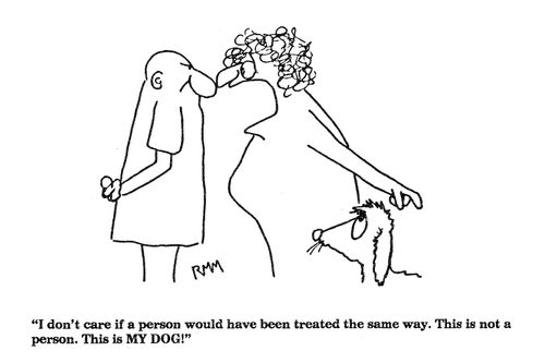 'I don't care if a person would have been treated the same way. This is not a person. This is MY DOG!"