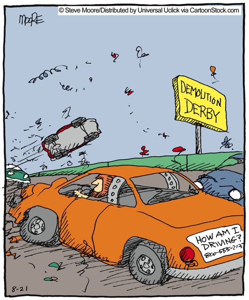 Bumper stickers in the Demolition Derby.