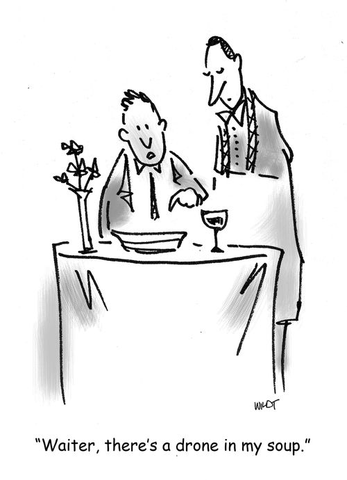 'Waiter, there's a drone in my soup.'