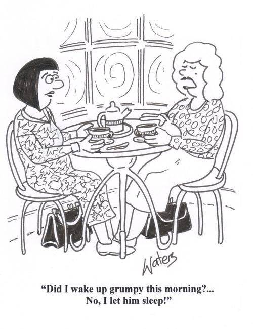 'Did I wake up feeling grumpy this morning?... No, I let him sleep!'