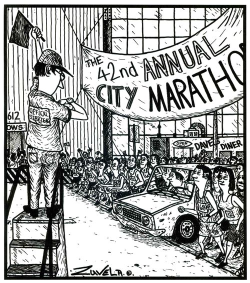 The 42nd annual City marathon (a guy in a car waiting for the start).