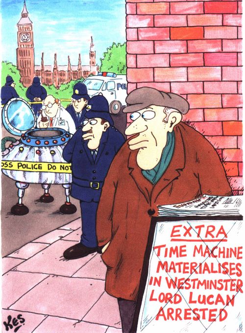'Time machine materialises in Westminster Lord Lucan arrested'