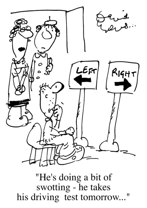"He's doing a bit of swotting - he takes his driving test tomorrow..."