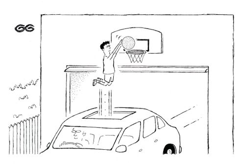 Basketball net above the garage door.