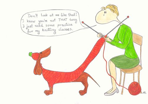 "Don't look at me like that! I know you're not THAT long. I just need some practice for my knitting classes."