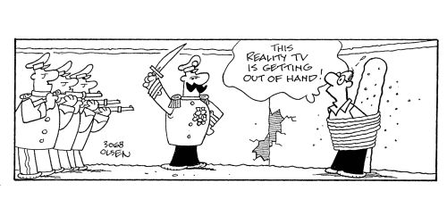 'This reality TV is getting out of hand!' (man facing firing squad)