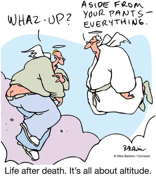Life after death. It's all about altitude. "Whaz up?" "Aside from you pants - everything."