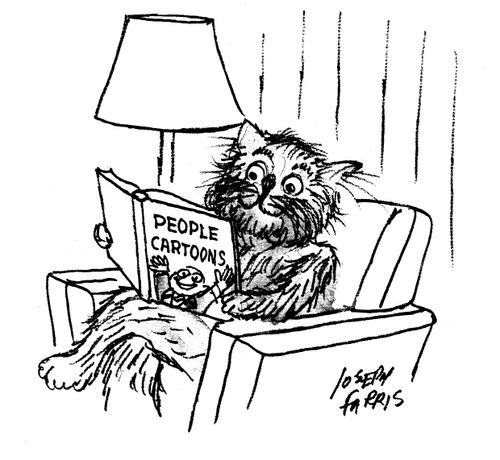 Owl Reading A Book Titled 'People Cartoons'.