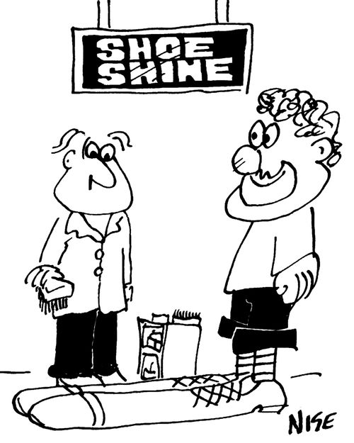 Clown at shoe-shine.