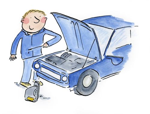 Checking the oil in a car.