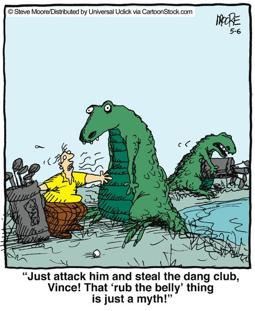 'Just attack him and steal the dang club, Vince! That 'rub the belly' thing is just a myth!'