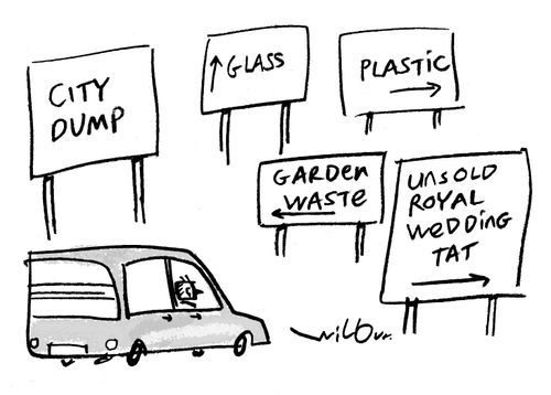 City Dump: Glass, Plastic, Garden Waste, Unsold Royal Wedding Tat.