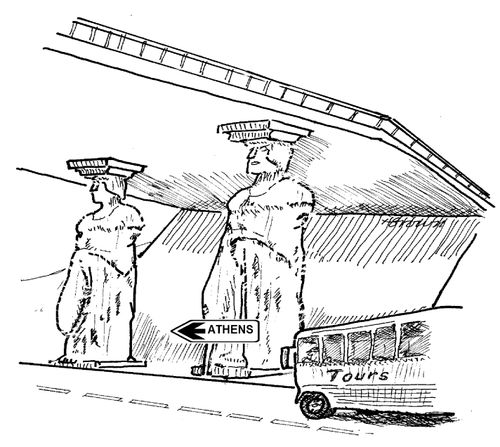 Grecian overpass support.