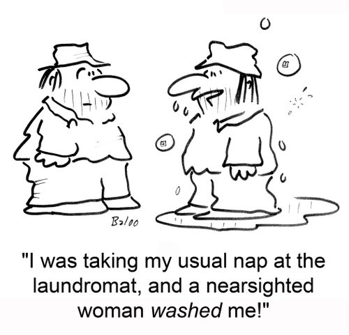 'I was taking my usual nap at the laundromat, and a nearsighted woman washed me!'