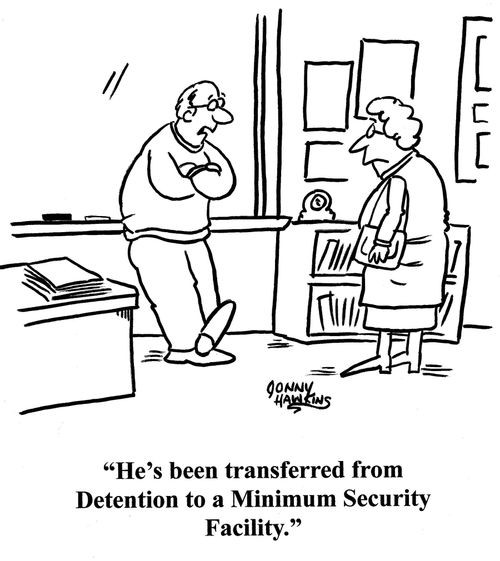Teacher to mother: 'He's been transferred from Detetion to a Minimum Security Facility.'