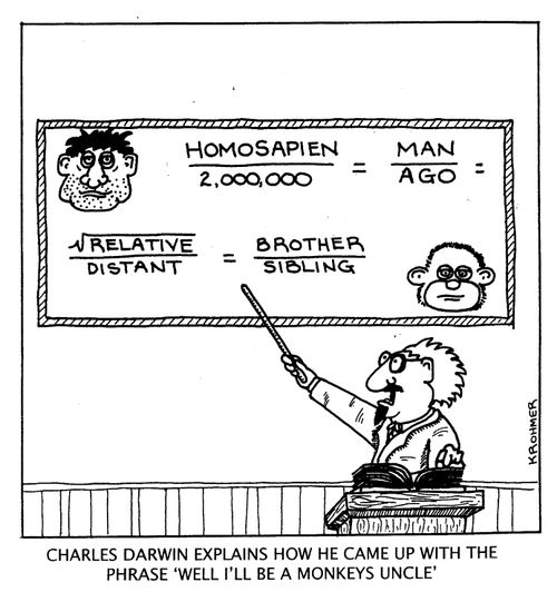 'Charles Darwin explains how he came up with the phrase 'Well I'll be a monkey's uncle'.'