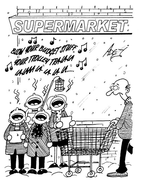 Christmas carol: 'Blow your budget stuff your trolley, tr-la-la-la-laaa-la-la-la-la...'