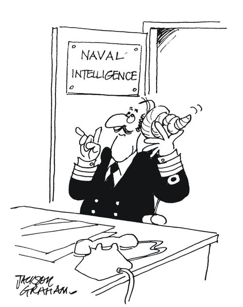 Naval intelligence listening to a shell.