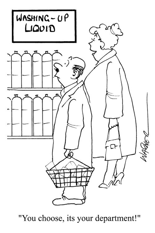 Choosing washing up liquid - "You choose, it's your department."