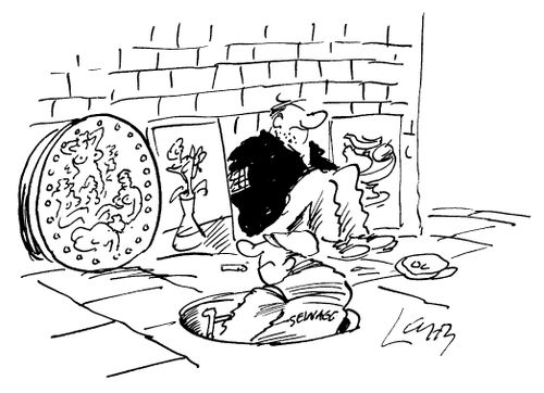 Pavement artist painting manhole