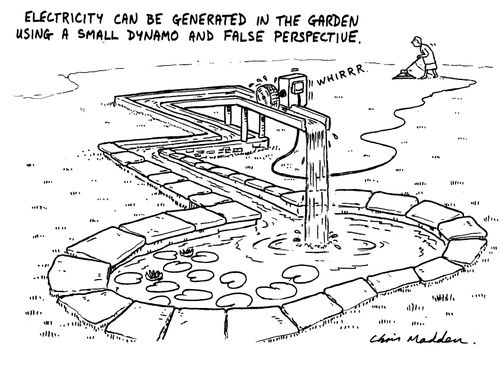 "Electricity can be generated in the garden using a small dynamo and a false perspective."