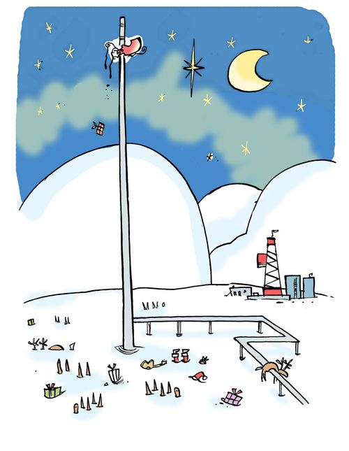Santa and his sleigh hit a flare stack.
