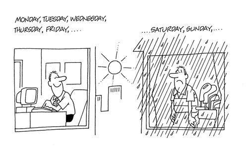 Monday - Friday, the weather is good.  The weekend it rains...