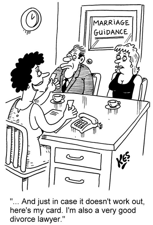 '... And just in case it doesn't work out, here's my card. I'm also a very good divorce lawyer.'