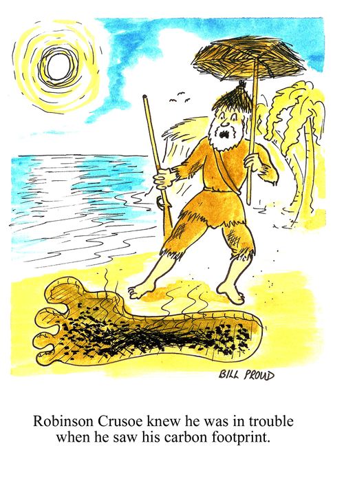 Robinson Crusoe new he was in trouble when he saw his carbon footprint.
