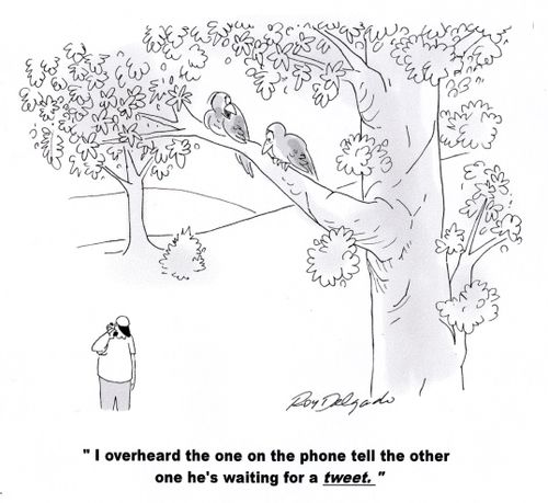 'I overheard the one on the phone tell the other one he's waiting for a tweet.'