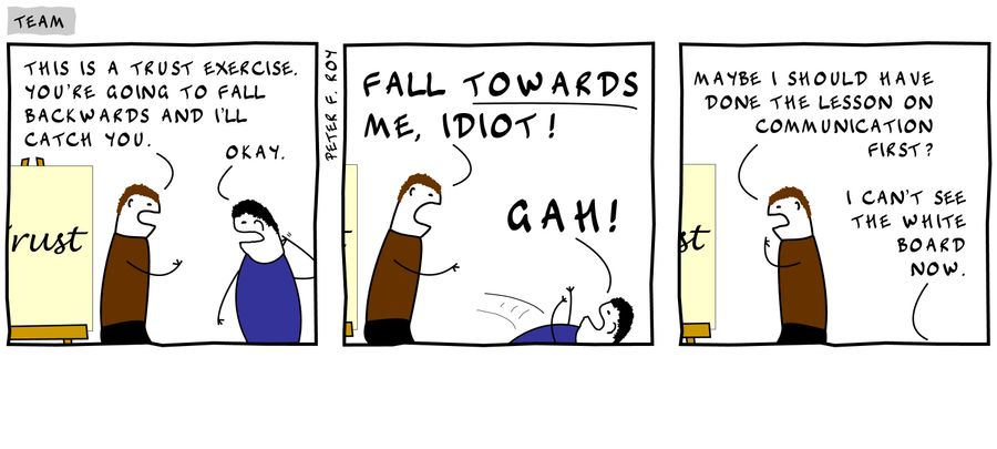 'This is a trust exercise. You're going to fall backwards and I'll catch you.'