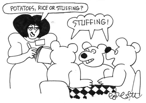 'Potatoes, rice or stuffing?'