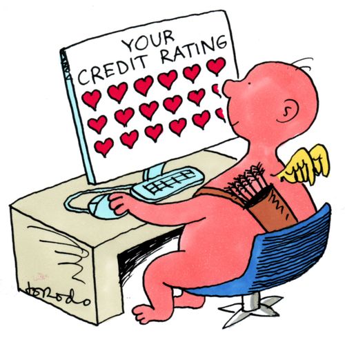Cupid views his online credit rating.