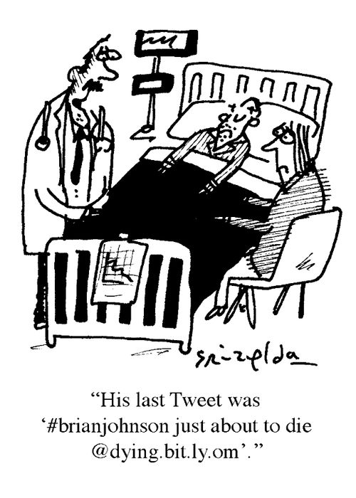 'His last Tweet was '#brianjohnson just about to die@dying.bit.ly.om'.'