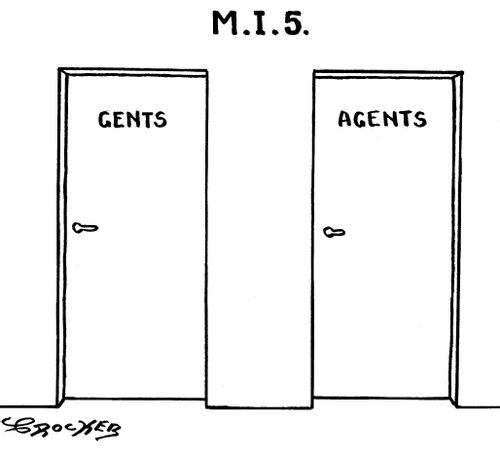 MI5 toilets labelled 'Gents' and 'Agents'.