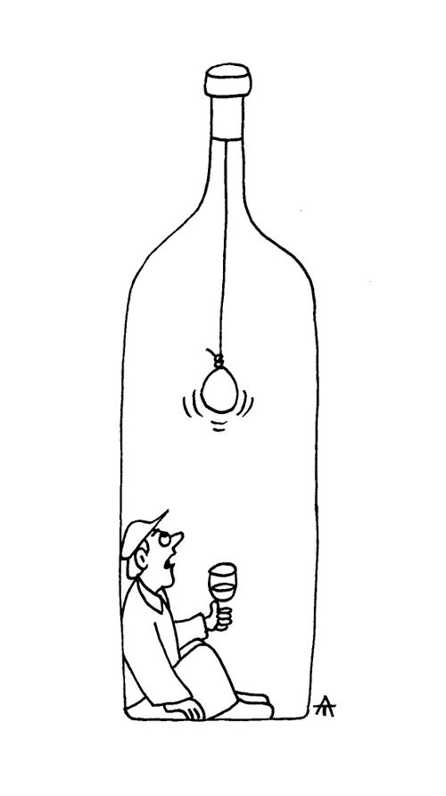 Living in a wine bottle.